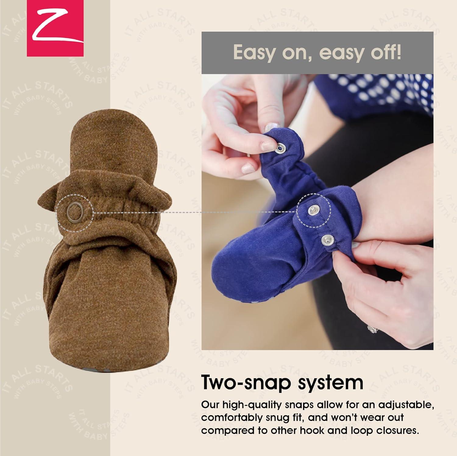 imageZutano Unisex Organic Cotton Baby Booties StayOn and NonSlip Newborn to ToddlerHeather Mocha