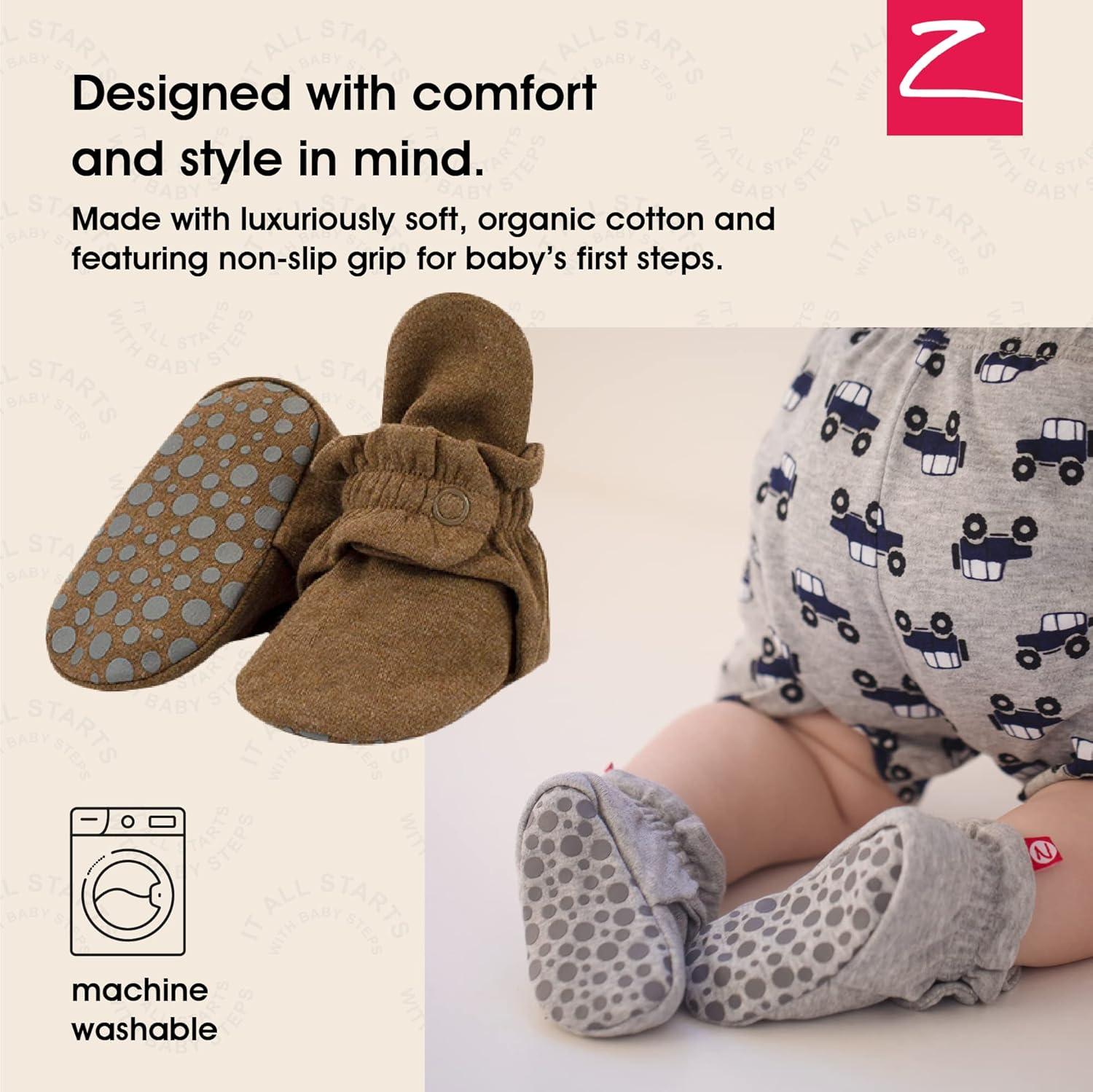 imageZutano Unisex Organic Cotton Baby Booties StayOn and NonSlip Newborn to ToddlerHeather Mocha