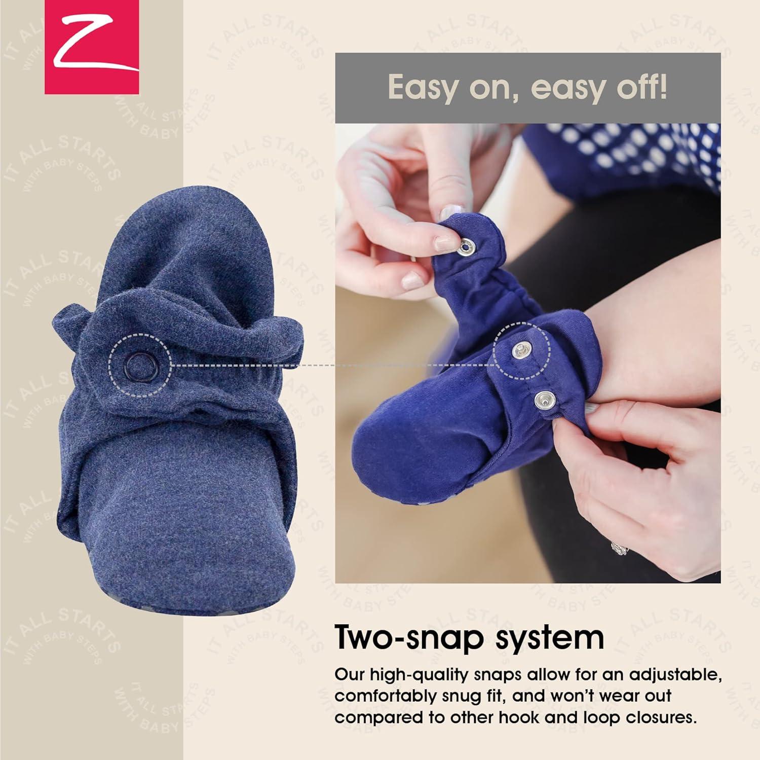 imageZutano Unisex Organic Cotton Baby Booties StayOn and NonSlip Newborn to ToddlerHeather Navy