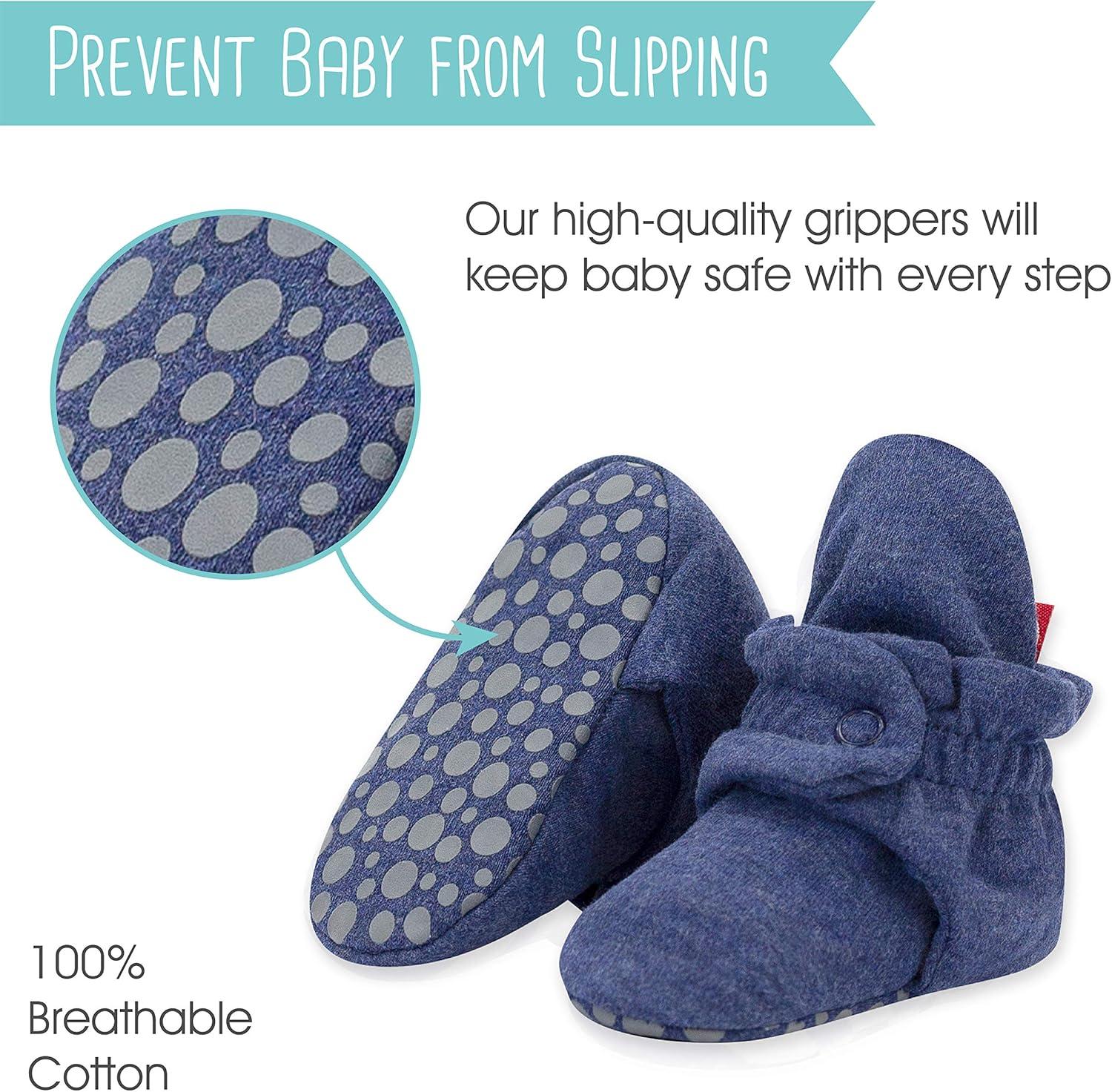 imageZutano Unisex Organic Cotton Baby Booties StayOn and NonSlip Newborn to ToddlerHeather Navy