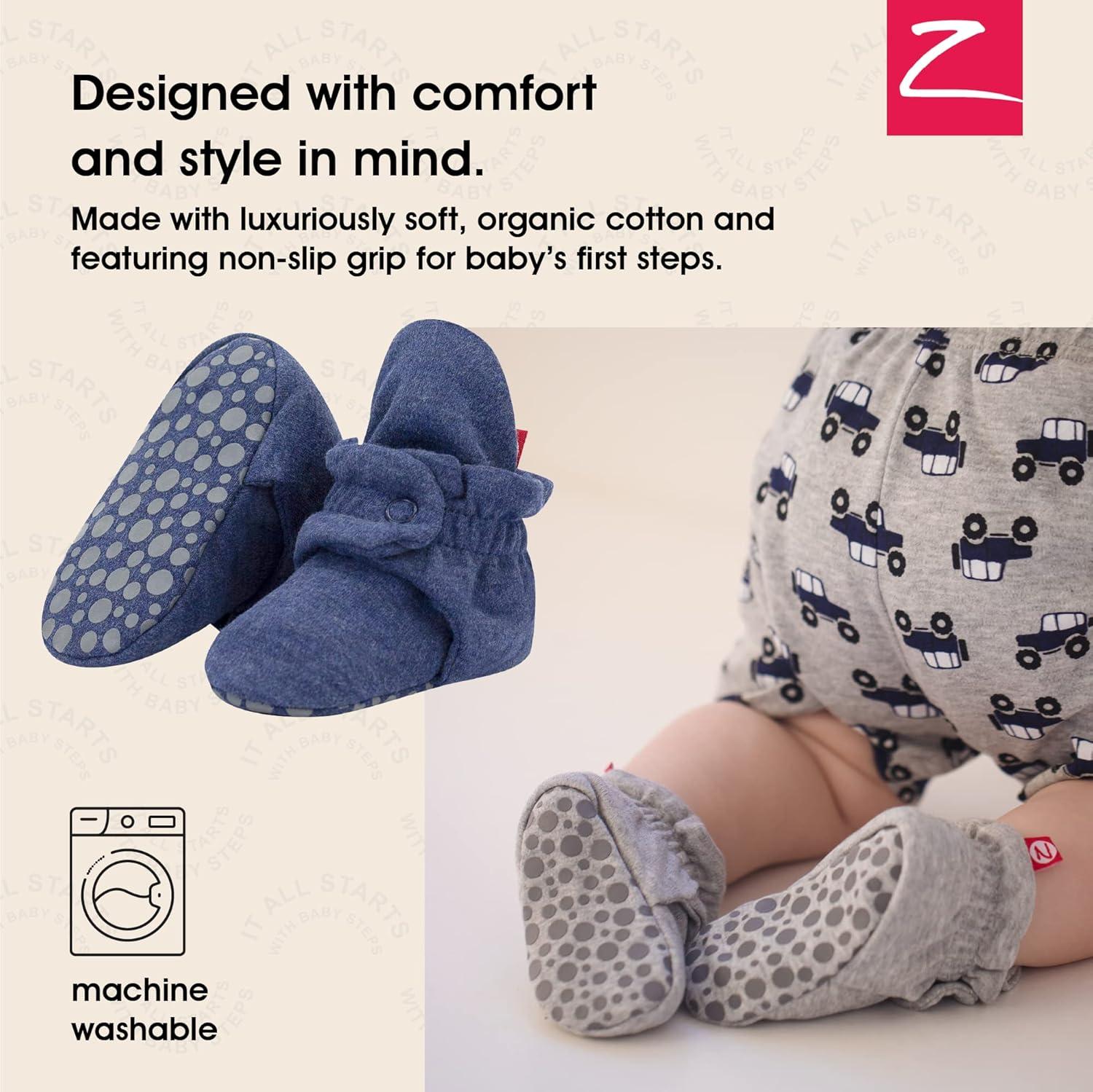 imageZutano Unisex Organic Cotton Baby Booties StayOn and NonSlip Newborn to ToddlerHeather Navy