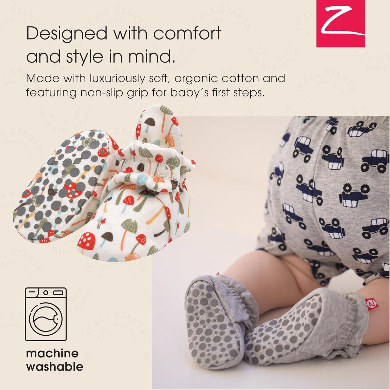 imageZutano Unisex Organic Cotton Baby Booties StayOn and NonSlip Newborn to ToddlerMushrooms