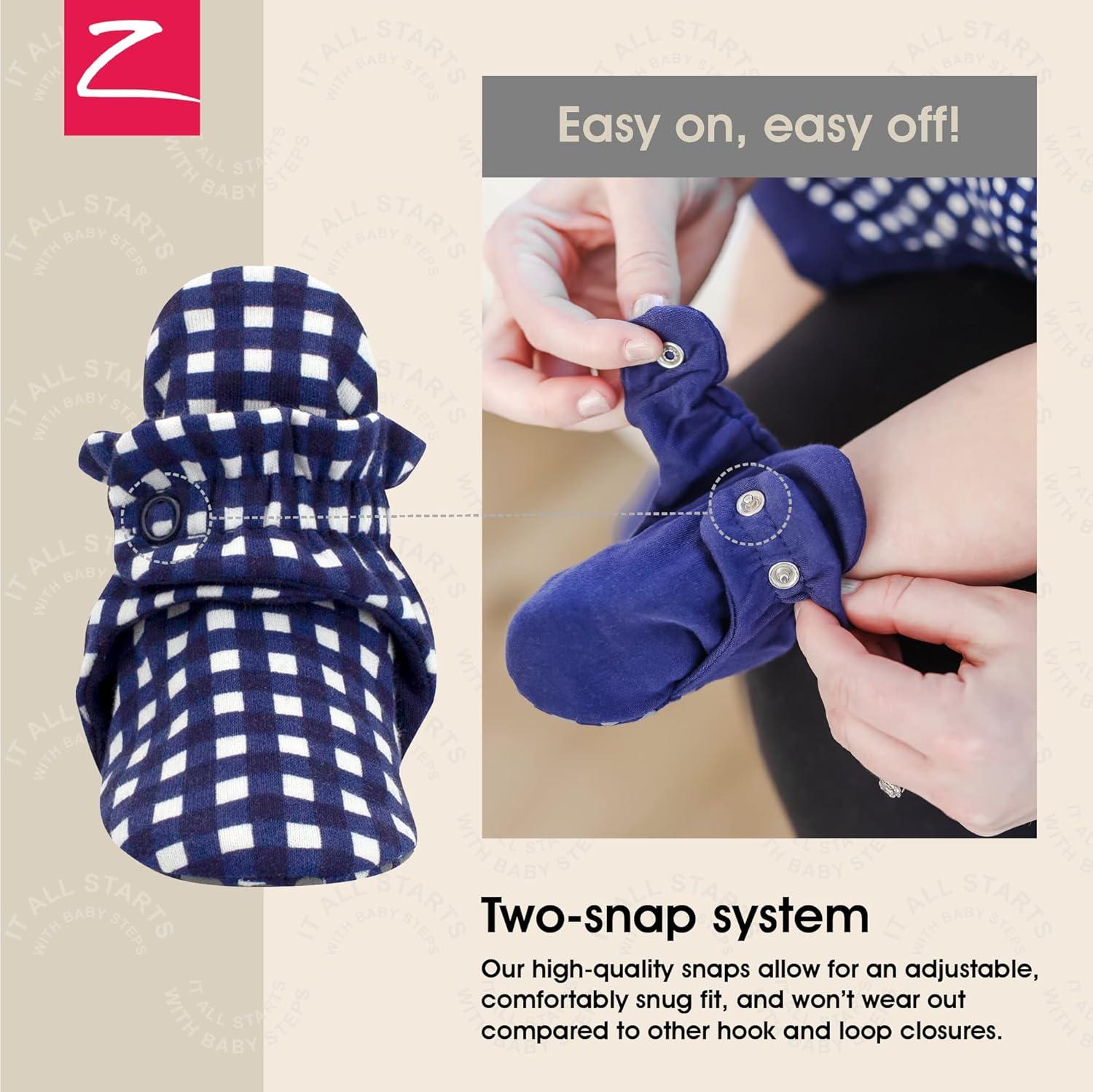 imageZutano Unisex Organic Cotton Baby Booties StayOn and NonSlip Newborn to ToddlerNavy Gingham