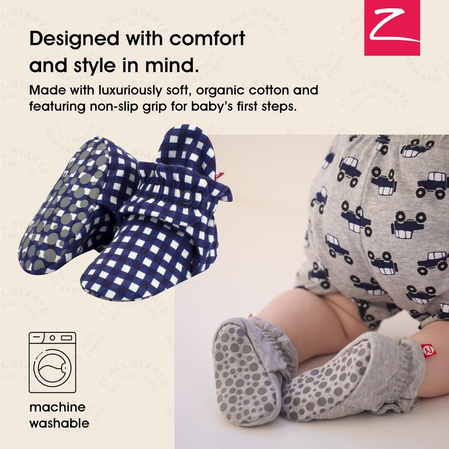 imageZutano Unisex Organic Cotton Baby Booties StayOn and NonSlip Newborn to ToddlerNavy Gingham