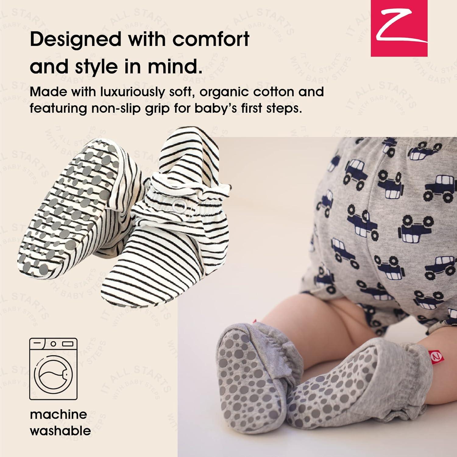 imageZutano Unisex Organic Cotton Baby Booties StayOn and NonSlip Newborn to ToddlerPencil Stripe