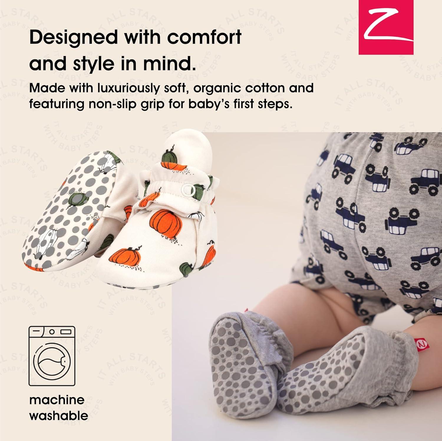 imageZutano Unisex Organic Cotton Baby Booties StayOn and NonSlip Newborn to ToddlerPumpkin Patch