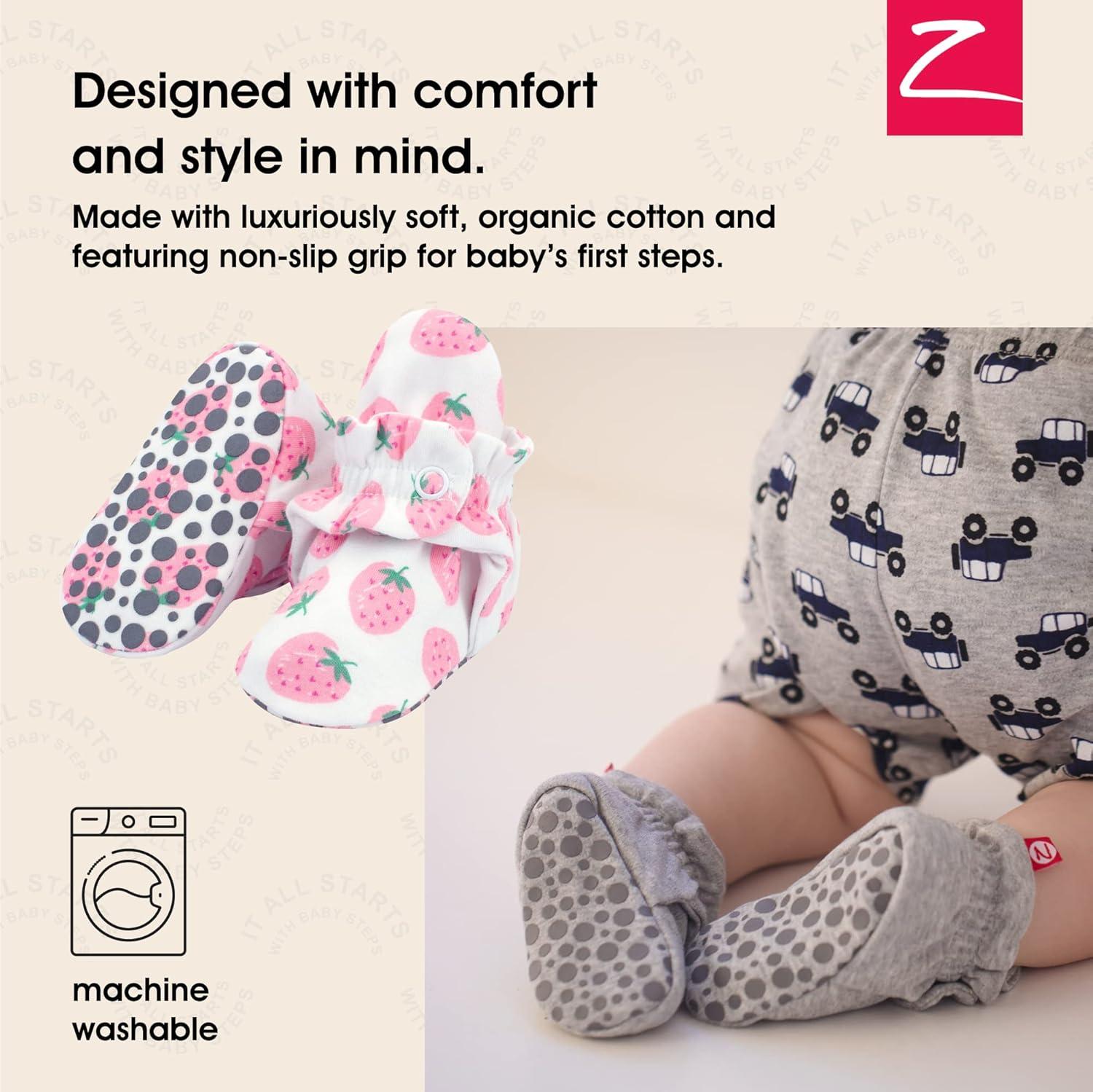 imageZutano Unisex Organic Cotton Baby Booties StayOn and NonSlip Newborn to ToddlerStrawberries