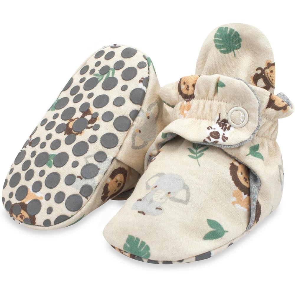 imageZutano Unisex Organic Cotton Baby Booties StayOn and NonSlip Newborn to ToddlerBaby Jungle Animals