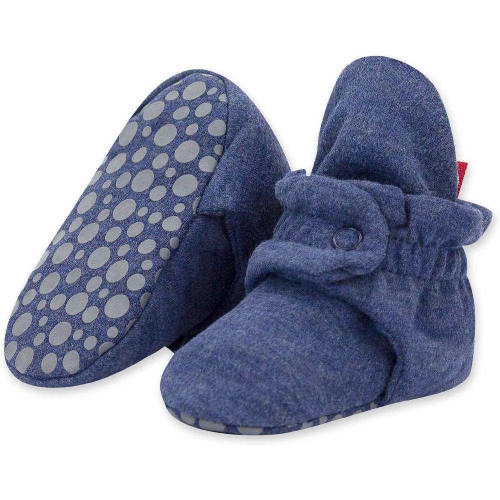 imageZutano Unisex Organic Cotton Baby Booties StayOn and NonSlip Newborn to ToddlerHeather Navy