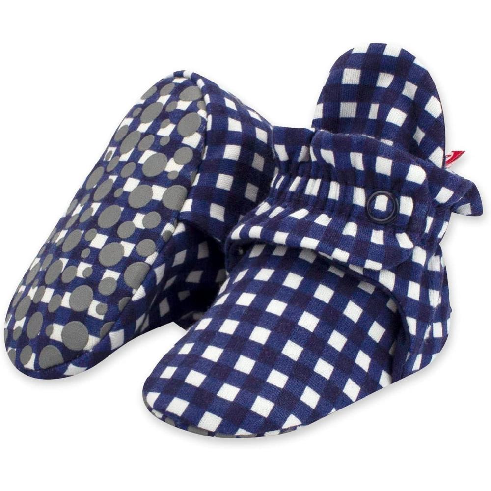imageZutano Unisex Organic Cotton Baby Booties StayOn and NonSlip Newborn to ToddlerNavy Gingham