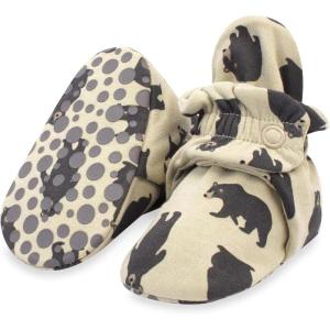 Zutano Unisex Organic Cotton Baby Booties, Stay-On and Non-Slip, Newborn to Toddler(Black Bear)