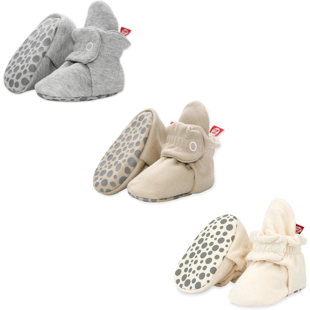 imageZutano Cotton Baby Booties with Gripper Soles Soft Sole StayOn Baby Shoes Bundle 18M