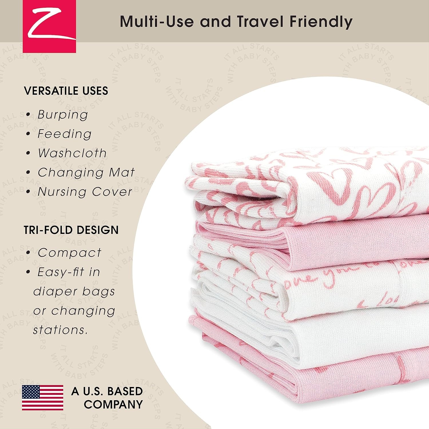imageZutano 7pc Newborn Gift Bundle 5Pack Burp Cloths amp 2Pack Hooded Towels Soft amp Absorbent Cotton Essentials for Newborns Infants Gender Neutral Strawberries amp Pink Hearts