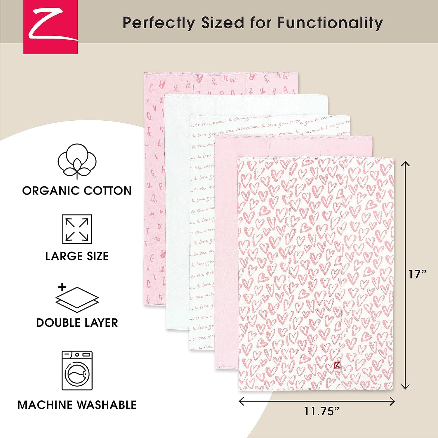 imageZutano 7pc Newborn Gift Bundle 5Pack Burp Cloths amp 2Pack Hooded Towels Soft amp Absorbent Cotton Essentials for Newborns Infants Gender Neutral Strawberries amp Pink Hearts