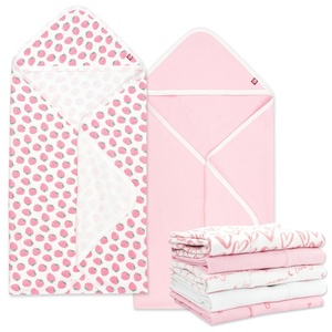 Zutano 7pc Newborn Gift Bundle – 5-Pack Burp Cloths & 2-Pack Hooded Towels | Soft & Absorbent Cotton Essentials for Newborns, Infants | Gender Neutral | Strawberries & Pink Hearts