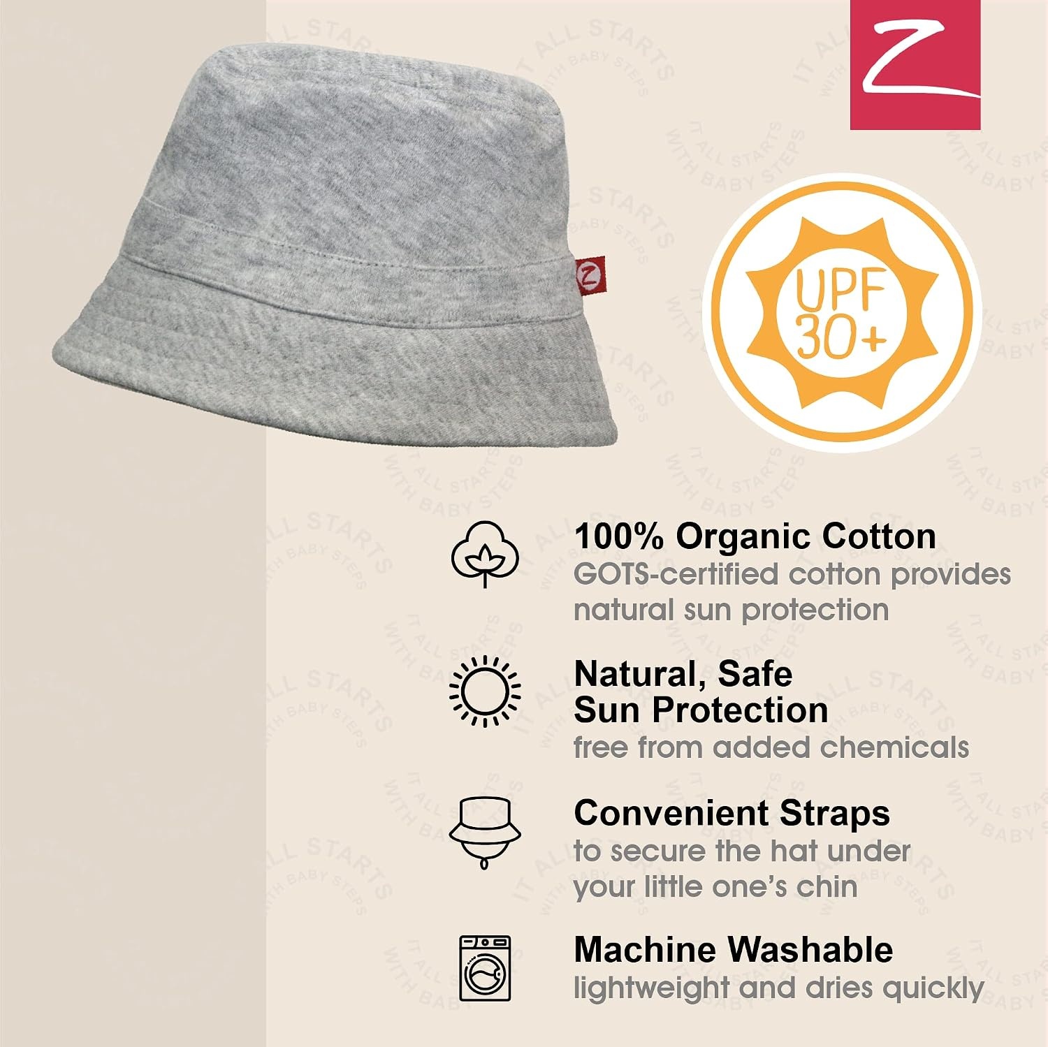 image:imageZutano Bucket Sun Hat for Toddlers and Babies Cotton Hat Wide Brim Heather GrayHeather Graybucket Hat