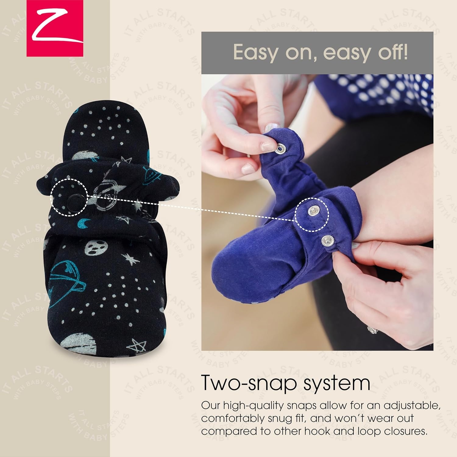 image:imageZutano Unisex Organic Cotton Baby Booties StayOn and NonSlip Newborn to ToddlerOuter Space Jam