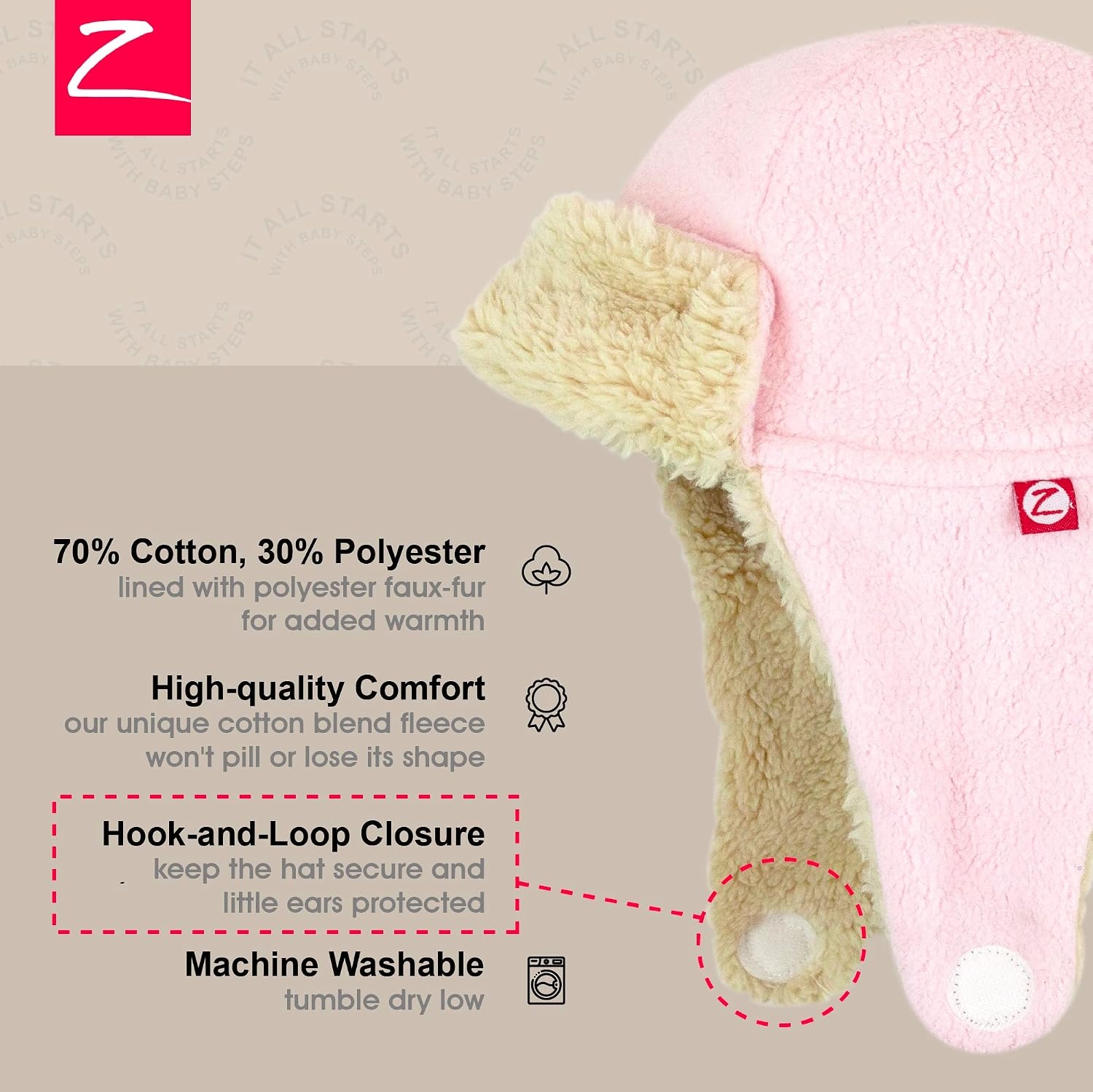 image:imageZutano Baby Toddler Fleece Trapper Hat Warm Winter Hat for Boys amp GirlsBaby Pink