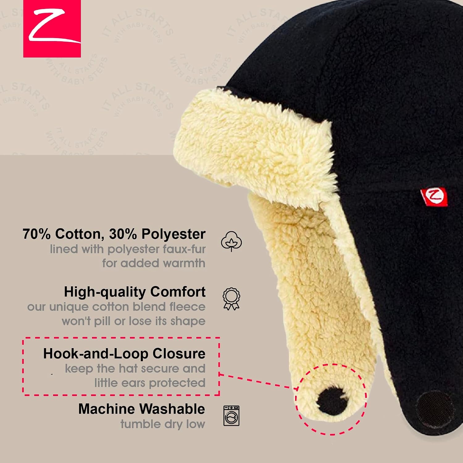 image:imageZutano Baby Toddler Fleece Trapper Hat Warm Winter Hat for Boys amp GirlsBlack