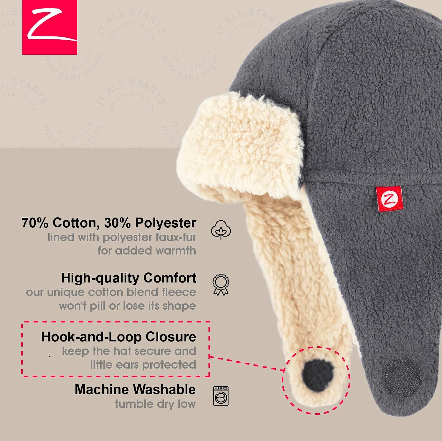 image:imageZutano Baby Toddler Fleece Trapper Hat Warm Winter Hat for Boys amp GirlsGray
