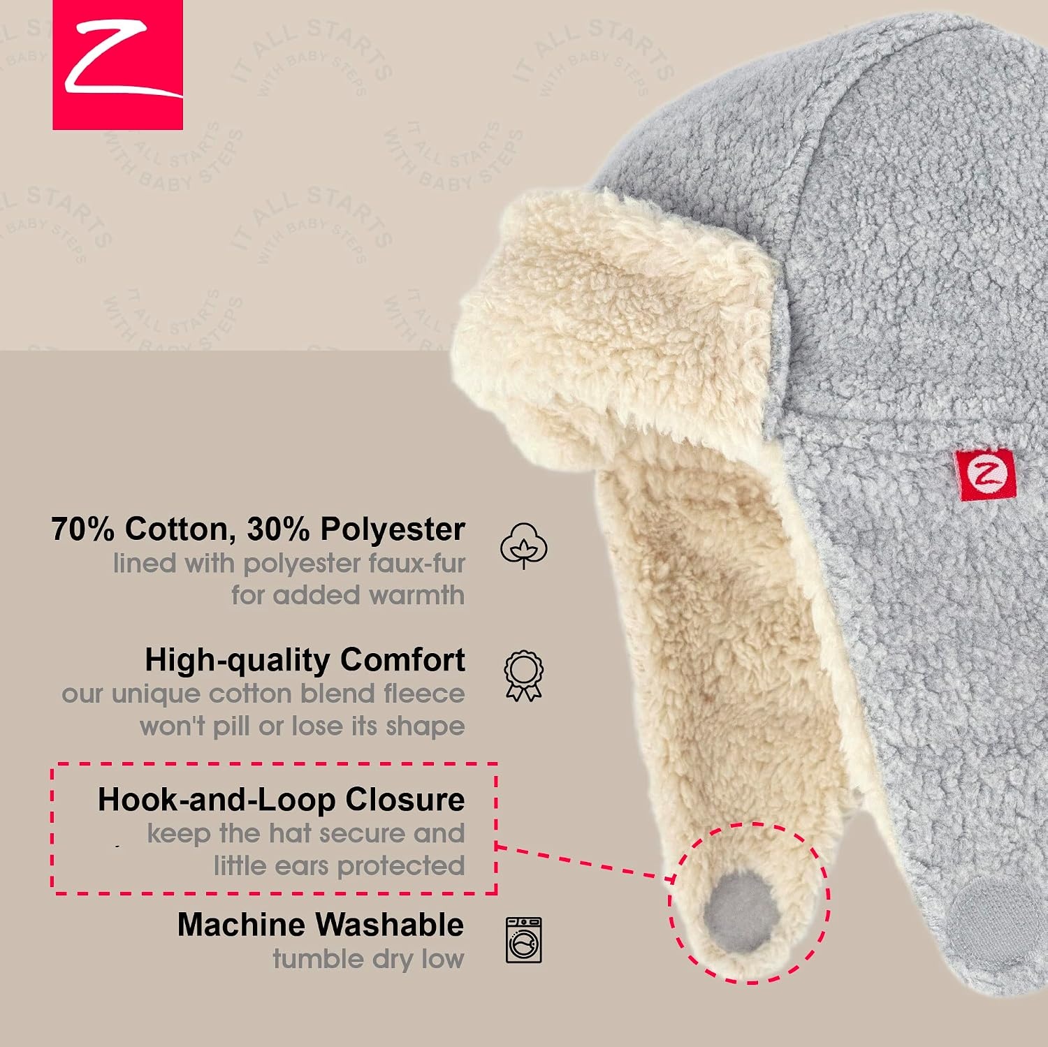 image:imageZutano Baby Toddler Fleece Trapper Hat Warm Winter Hat for Boys amp GirlsHeather Gray