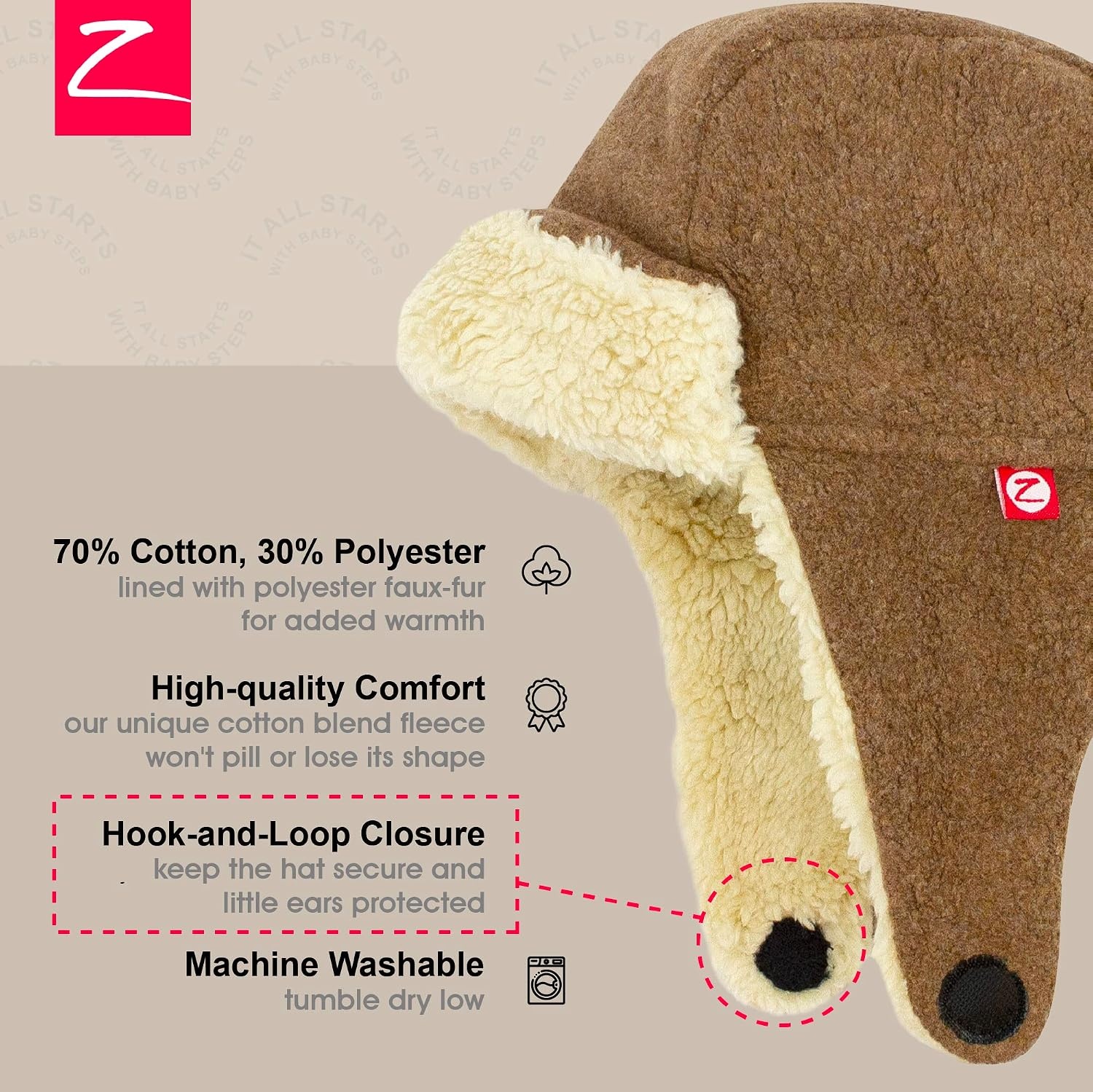 image:imageZutano Baby Toddler Fleece Trapper Hat Warm Winter Hat for Boys amp GirlsMocha Heather