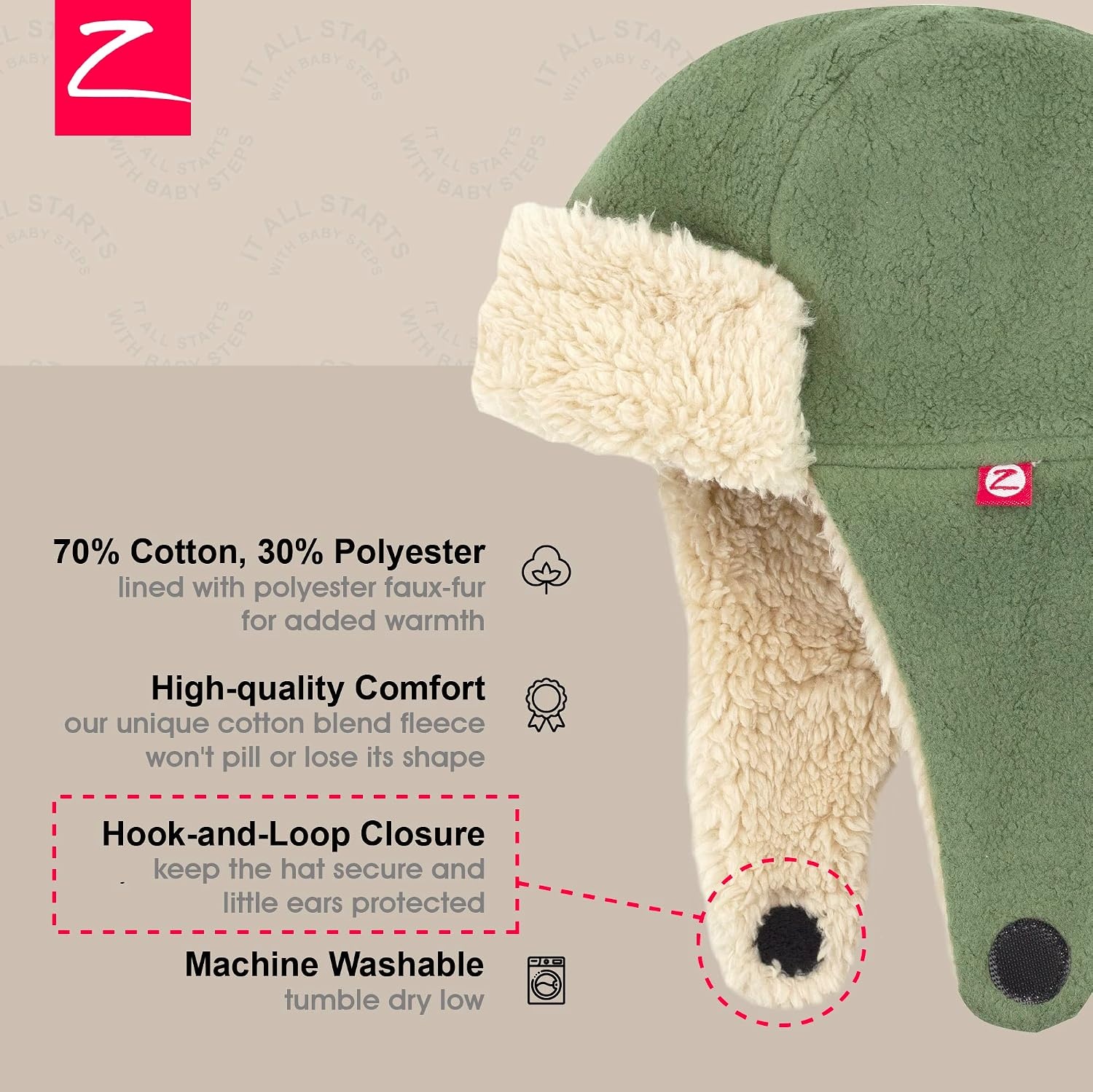 image:imageZutano Baby Toddler Fleece Trapper Hat Warm Winter Hat for Boys amp GirlsOlive
