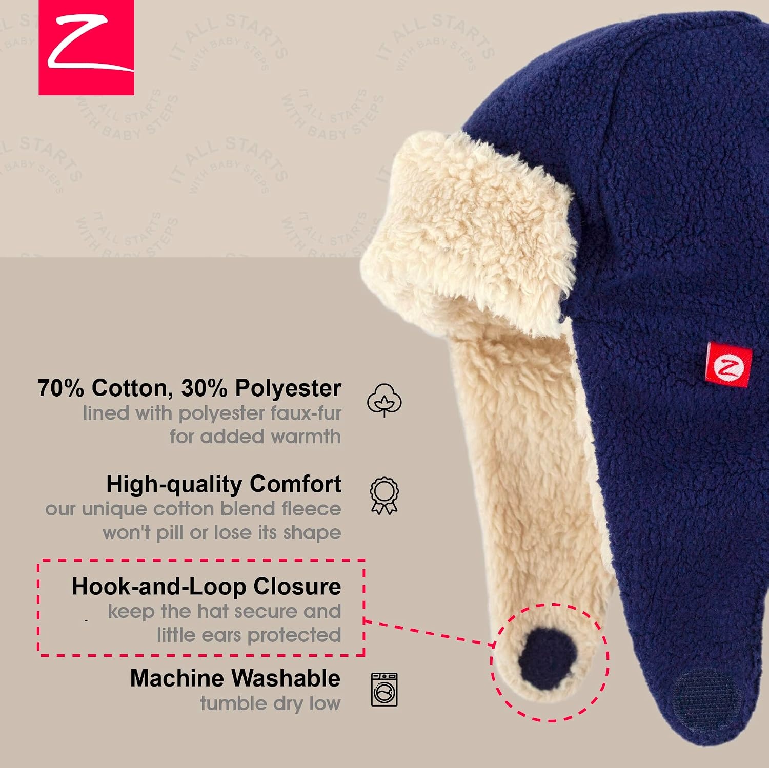 image:imageZutano Baby Toddler Fleece Trapper Hat Warm Winter Hat for Boys amp GirlsTrue Navy